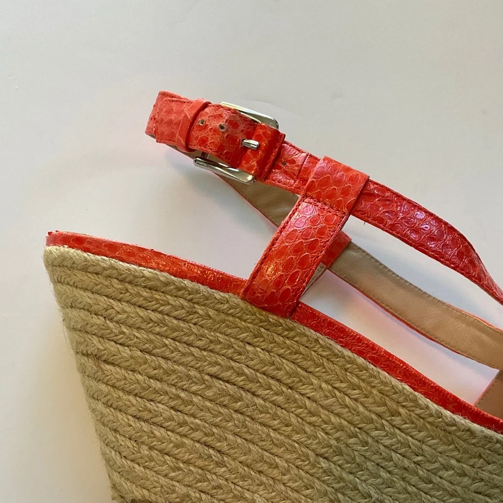 VIA SPIGA Wendi Crisscross Orange Snake Embossed Leather Wedge Sandal Size  8.5